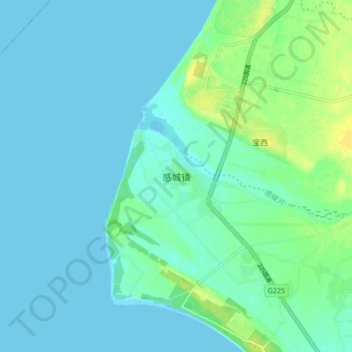 Mappa topografica 感城镇, altitudine, rilievo