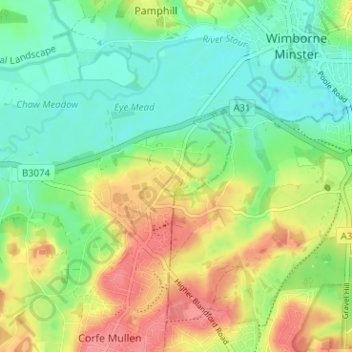 Mappa topografica East End, altitudine, rilievo