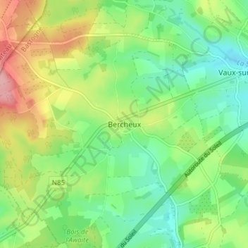 Mappa topografica Bercheux, altitudine, rilievo