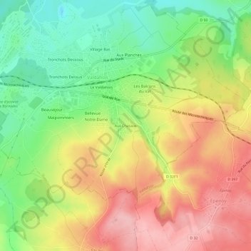 Mappa topografica Aux Chasaux, altitudine, rilievo