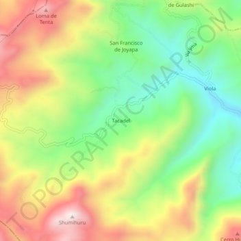 Mappa topografica Tacadel, altitudine, rilievo
