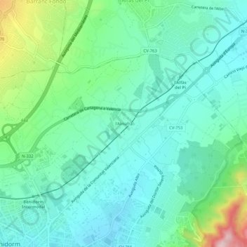 Mappa topografica l'Almafrà, altitudine, rilievo