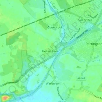 Mappa topografica Hollins Green, altitudine, rilievo