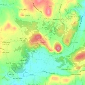 Mappa topografica Outeiro, altitudine, rilievo
