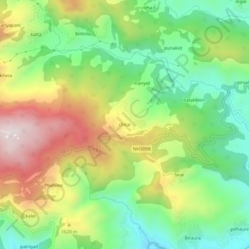 Mappa topografica chitai, altitudine, rilievo