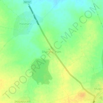 Mappa topografica Dharmapuram, altitudine, rilievo