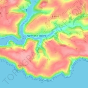 Mappa topografica Noss Mayo, altitudine, rilievo