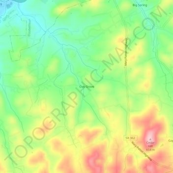 Mappa topografica Oak Grove, altitudine, rilievo