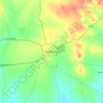 Mappa topografica Savanur, altitudine, rilievo