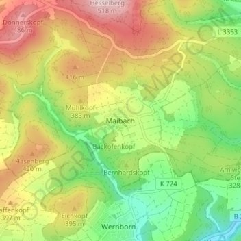 Mappa topografica Maibach, altitudine, rilievo