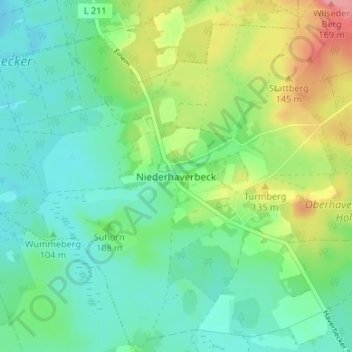 Mappa topografica Niederhaverbeck, altitudine, rilievo