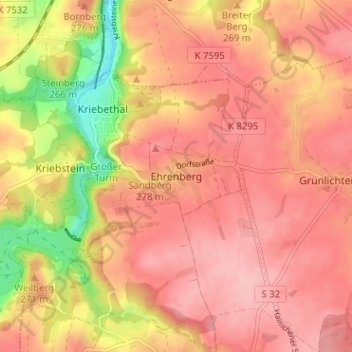 Mappa topografica Ehrenberg, altitudine, rilievo