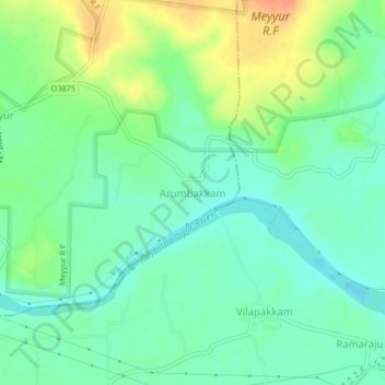 Mappa topografica Arumbakkam, altitudine, rilievo