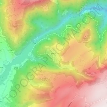 Mappa topografica Podalla, altitudine, rilievo
