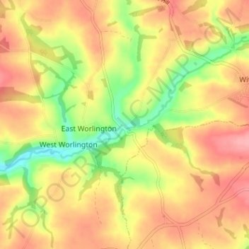 Mappa topografica Drayford, altitudine, rilievo