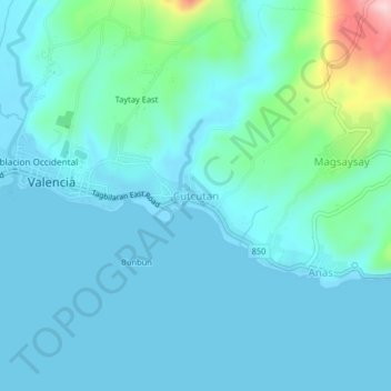 Mappa topografica Cutcutan, altitudine, rilievo