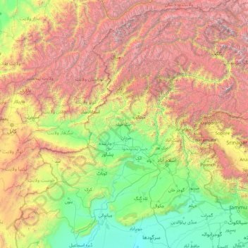 Mappa topografica Khyber Pakhtunkhwa, altitudine, rilievo