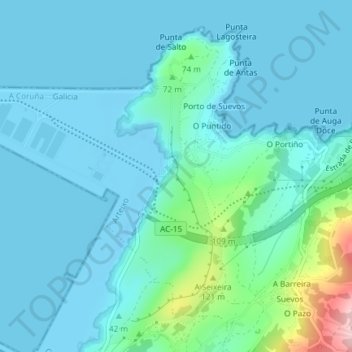Mappa topografica O Monte do Lobo, altitudine, rilievo