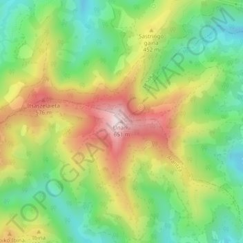 Mappa topografica Unanu, altitudine, rilievo