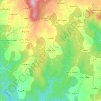 Mappa topografica Mourolinho, altitudine, rilievo
