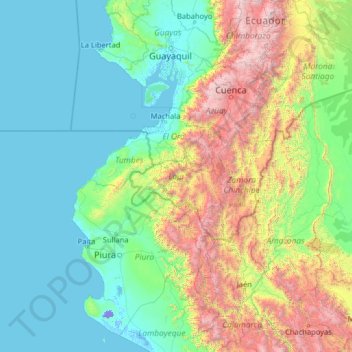 Mappa topografica Loja, altitudine, rilievo