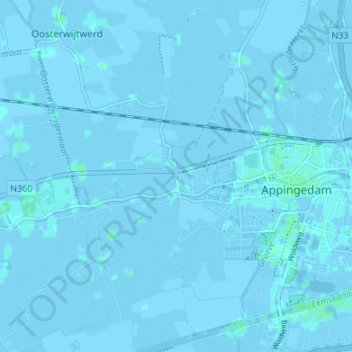 Mappa topografica Tjamsweer, altitudine, rilievo
