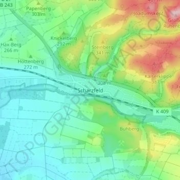 Mappa topografica Scharzfeld, altitudine, rilievo