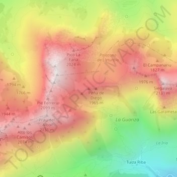 Mappa topografica Alto los Riegos, altitudine, rilievo