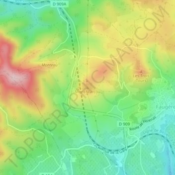 Mappa topografica Mont Marcou, altitudine, rilievo