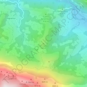 Mappa topografica La Cogota, altitudine, rilievo