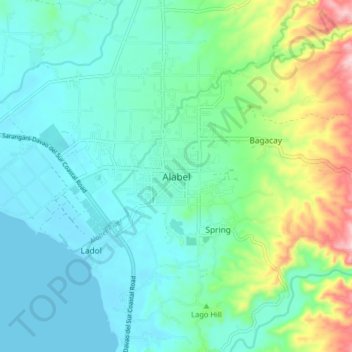 Mappa topografica Alabel, altitudine, rilievo