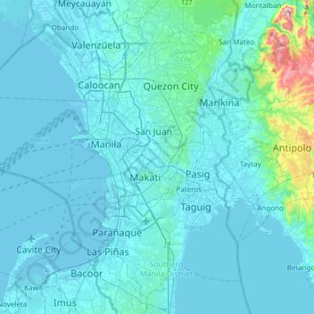 Mappa topografica Mandaluyong, altitudine, rilievo