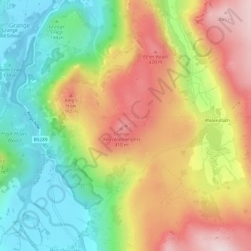 Mappa topografica Brund Fell (summit), altitudine, rilievo