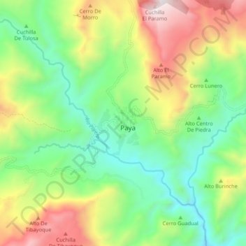 Mappa topografica Paya, altitudine, rilievo