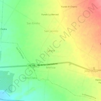 Mappa topografica Zarate, altitudine, rilievo