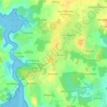 Mappa topografica Kerzuc, altitudine, rilievo
