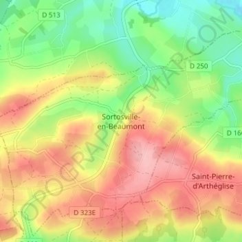 Mappa topografica Sortosville-en-Beaumont, altitudine, rilievo