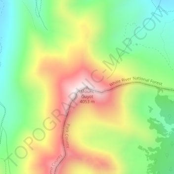 Mappa topografica Mount Guyot, altitudine, rilievo