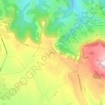 Mappa topografica Biounac, altitudine, rilievo