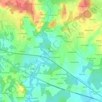 Mappa topografica Kerguéro, altitudine, rilievo