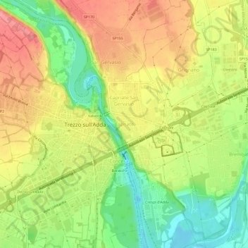 Mappa topografica Capriate, altitudine, rilievo