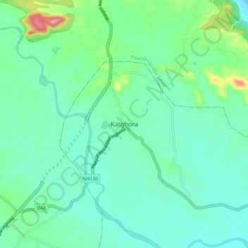 Mappa topografica Katghora, altitudine, rilievo