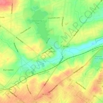 Mappa topografica Holland, altitudine, rilievo