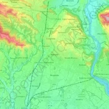 Mappa topografica Merate, altitudine, rilievo
