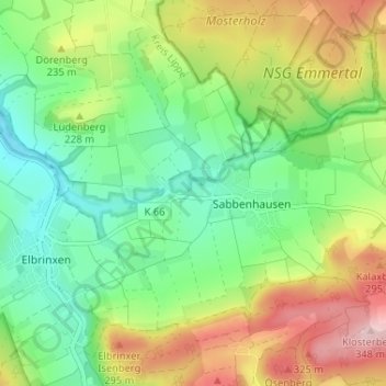 Mappa topografica Winkhausen, altitudine, rilievo