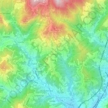 Mappa topografica Langasco, altitudine, rilievo