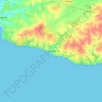 Mappa topografica Carvoeiro, altitudine, rilievo
