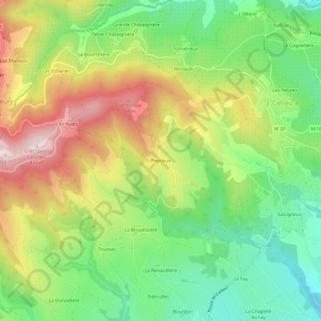 Mappa topografica Peyrieux, altitudine, rilievo