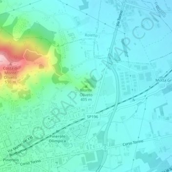 Mappa topografica Monte Oliveto, altitudine, rilievo