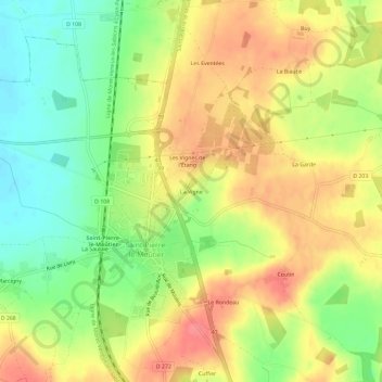 Mappa topografica La Vigne, altitudine, rilievo